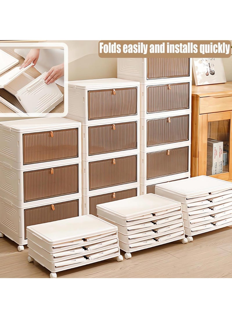 TOMSHOO - 4 Tier Collapsible Storage Bins with Wheels and Lid,Stackable Closet Organizers,Foldable Plastic Containers for Home,Office, Dorm Room,Shoe Organizer Storage Box,Portable Folding Shoe Rack - Image 1