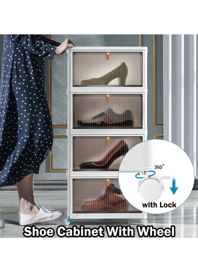 TOMSHOO - 4 Tier Collapsible Storage Bins with Wheels and Lid,Stackable Closet Organizers,Foldable Plastic Containers for Home,Office, Dorm Room,Shoe Organizer Storage Box,Portable Folding Shoe Rack - Image 1
