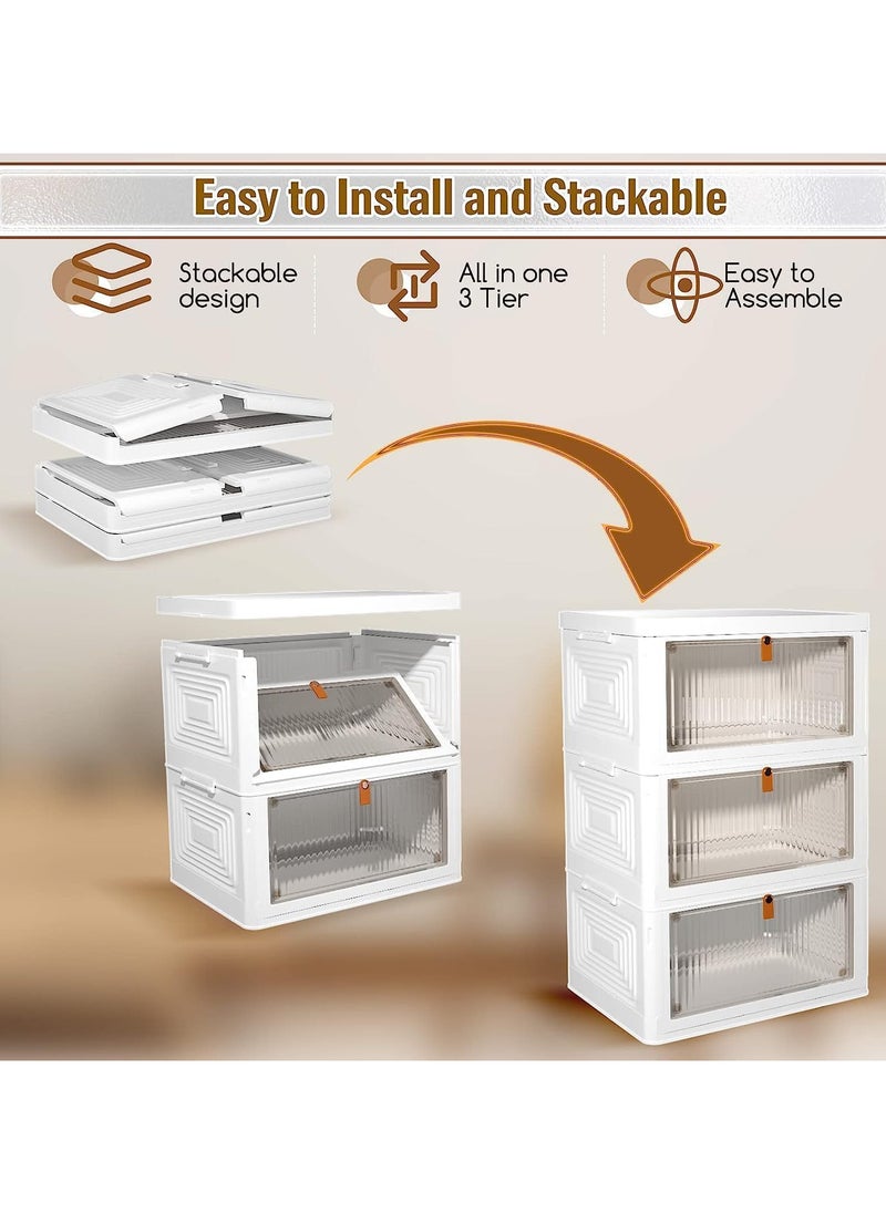TOMSHOO - 4 Tier Collapsible Storage Bins with Wheels and Lid,Stackable Closet Organizers,Foldable Plastic Containers for Home,Office, Dorm Room,Shoe Organizer Storage Box,Portable Folding Shoe Rack - Image 1