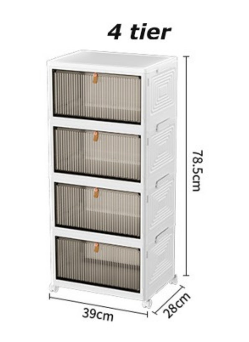 TOMSHOO - 4 Tier Collapsible Storage Bins with Wheels and Lid,Stackable Closet Organizers,Foldable Plastic Containers for Home,Office, Dorm Room,Shoe Organizer Storage Box,Portable Folding Shoe Rack - Image 1