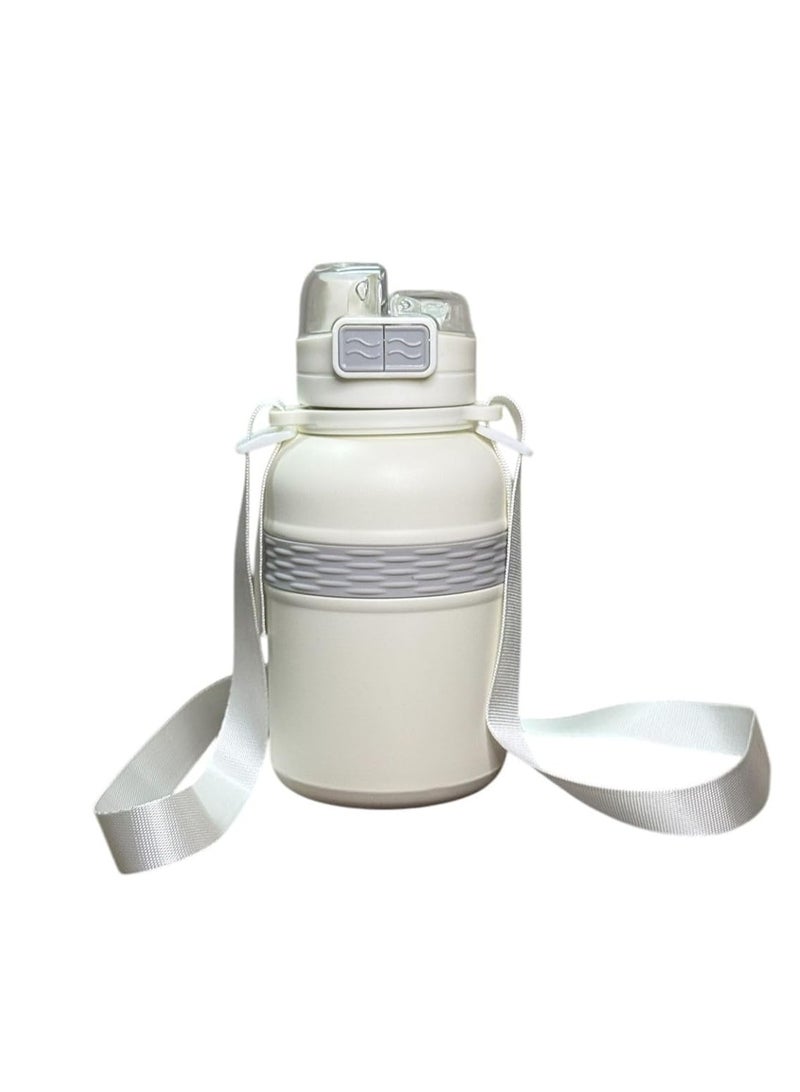 UShop Stainless Steel Insulated Water Bottle with Straw, BPA Free - Portable Thermos Bottle with Shoulder Strap for Hot and Cold Drinks  - Image 1