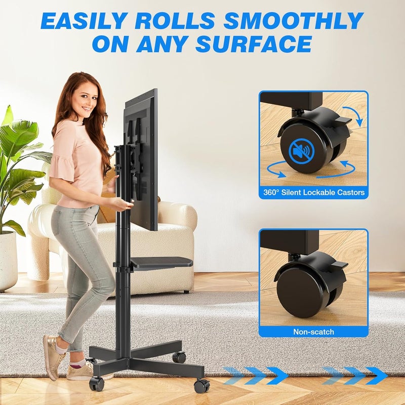 Universal Mobile TV Stand with Wheels, Adjustable Display Mount & Laptop Shelf | Heavy Duty TV Cart for Office, Classroom & Home - Image 5