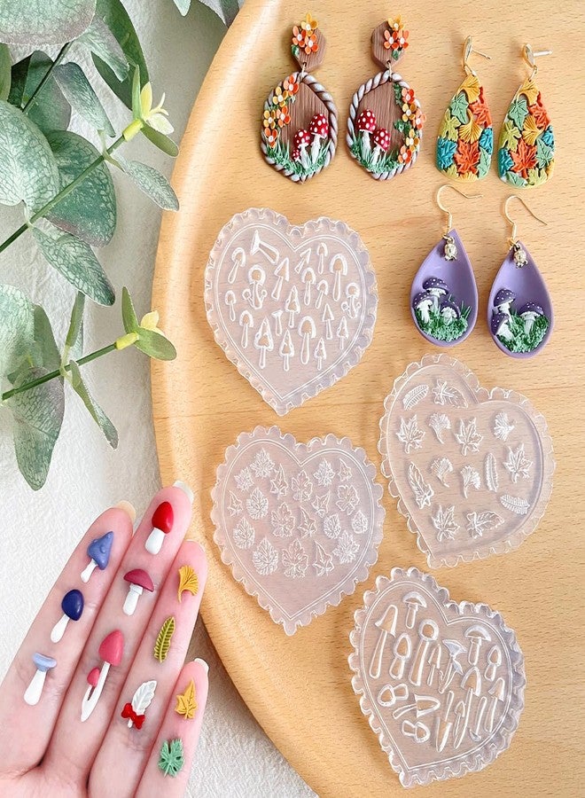 KEOKER Fall Polymer Clay Molds, Mushroom Polymer Clay Silicone Molds, Polymer Clay Mini Molds, 4pcs Earring Molds for Polymer Clay, Autumn Polymer Clay Molds for Jewelry(Substitute Micro Clay Cutters) - Image 1