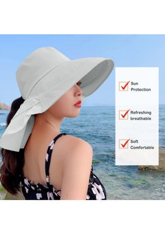 SYOSI Women's Sun Hat Adjustable Beach Visor Fishing Hat with Neck Flap Summer Sun Hat Wide Brim Outdoor UV Protection Hat Ponytail Bucket Cap for Beach Fishing Hiking Travel Light Gray  - Image 2