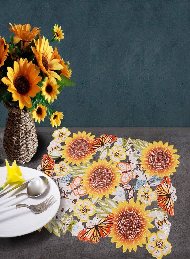 Simhomsen Embroidered Sunflowers and Butterflies Table Placemats for Spring and Summer (13 x 19 inches placemats Set of 4) - Image 3