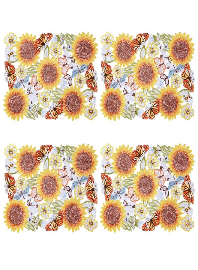 Simhomsen Embroidered Sunflowers and Butterflies Table Placemats for Spring and Summer (13 x 19 inches placemats Set of 4) - Image 2