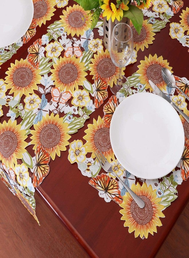 Simhomsen Embroidered Sunflowers and Butterflies Table Placemats for Spring and Summer (13 x 19 inches placemats Set of 4) - Image 4