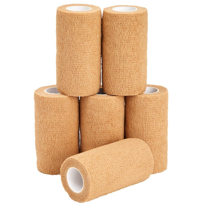 Juvale Cohesive SelfAdhering Elastic Bandage Wrap  Sprain Support  Medical Tape  Vet Wrap for Horses  Horse Leg Support  Sport Tape  Tattoo Bandage  4 in x 5 yd Tan Pack of 6 - Image 3