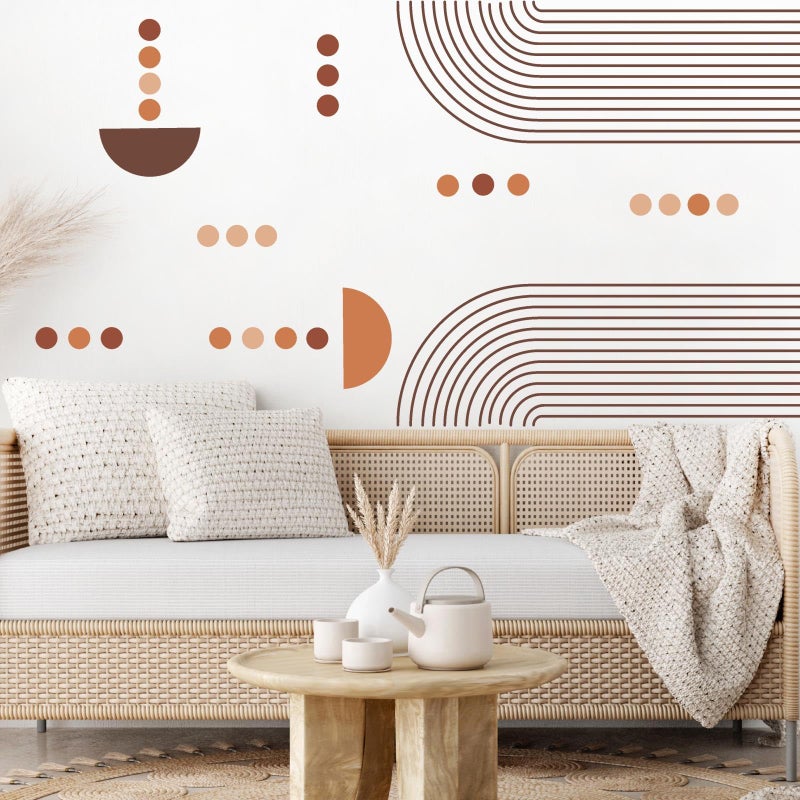 Kazova Boho Arch Wall Sticker Large Geometric Art Wall Decals Modern Wall Stickers Peel and Stick Brown Line Decals Abstract Sticker for Living Room Bedroom Office Decor - Image 3