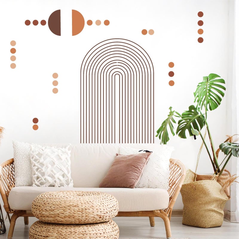 Kazova Boho Arch Wall Sticker Large Geometric Art Wall Decals Modern Wall Stickers Peel and Stick Brown Line Decals Abstract Sticker for Living Room Bedroom Office Decor - Image 1