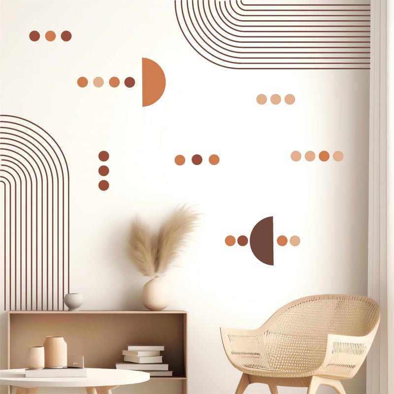 Kazova Boho Arch Wall Sticker Large Geometric Art Wall Decals Modern Wall Stickers Peel and Stick Brown Line Decals Abstract Sticker for Living Room Bedroom Office Decor - Image 4