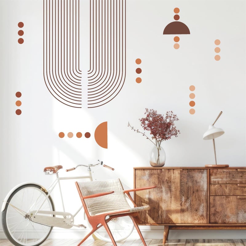 Kazova Boho Arch Wall Sticker Large Geometric Art Wall Decals Modern Wall Stickers Peel and Stick Brown Line Decals Abstract Sticker for Living Room Bedroom Office Decor - Image 5