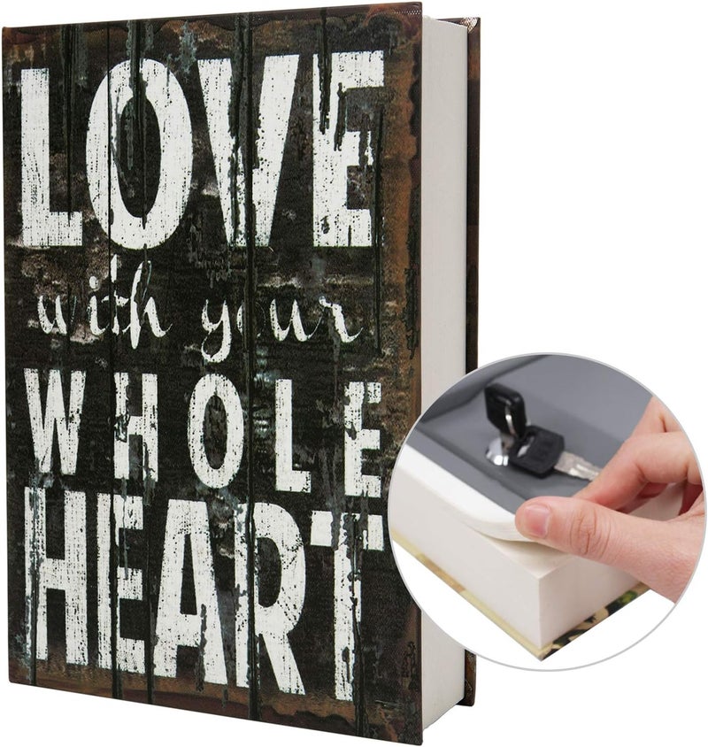 PACOLO Real Paper Transfer Book Safe, Hollow with Secret Hidden Compartment, Key Lock, 8.7"×6"×2" (LOVE-Key) - Image 1