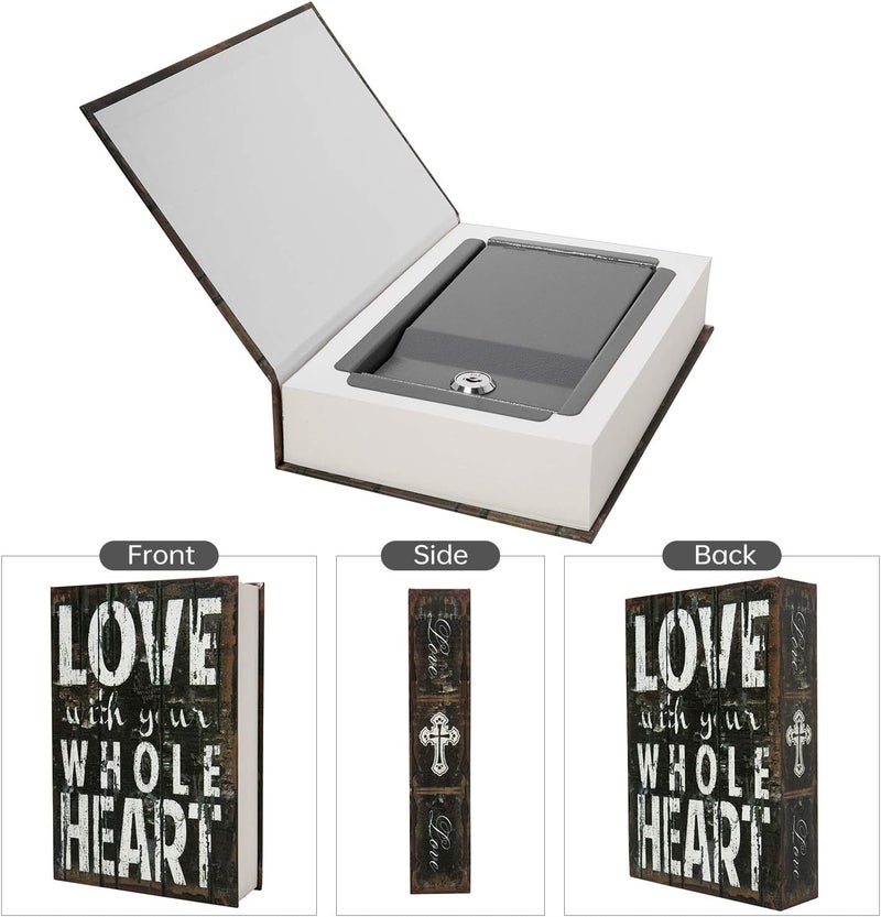 PACOLO Real Paper Transfer Book Safe, Hollow with Secret Hidden Compartment, Key Lock, 8.7"×6"×2" (LOVE-Key) - Image 3
