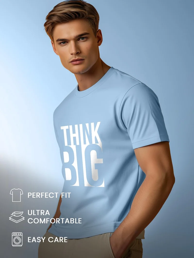نوبيرو Men's Light Blue Cotton T-Shirt for Men
