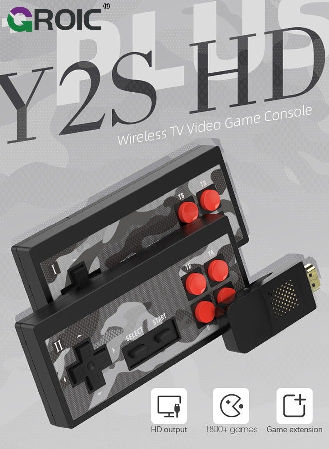 GROIC Y2S Mini HD Game Console, Plug and Play Video Game Console, Built-in 1800 Games, Support HDMI High-Definition Output Retro Wireless Double-Play Player for Family Entertainment - Image 2