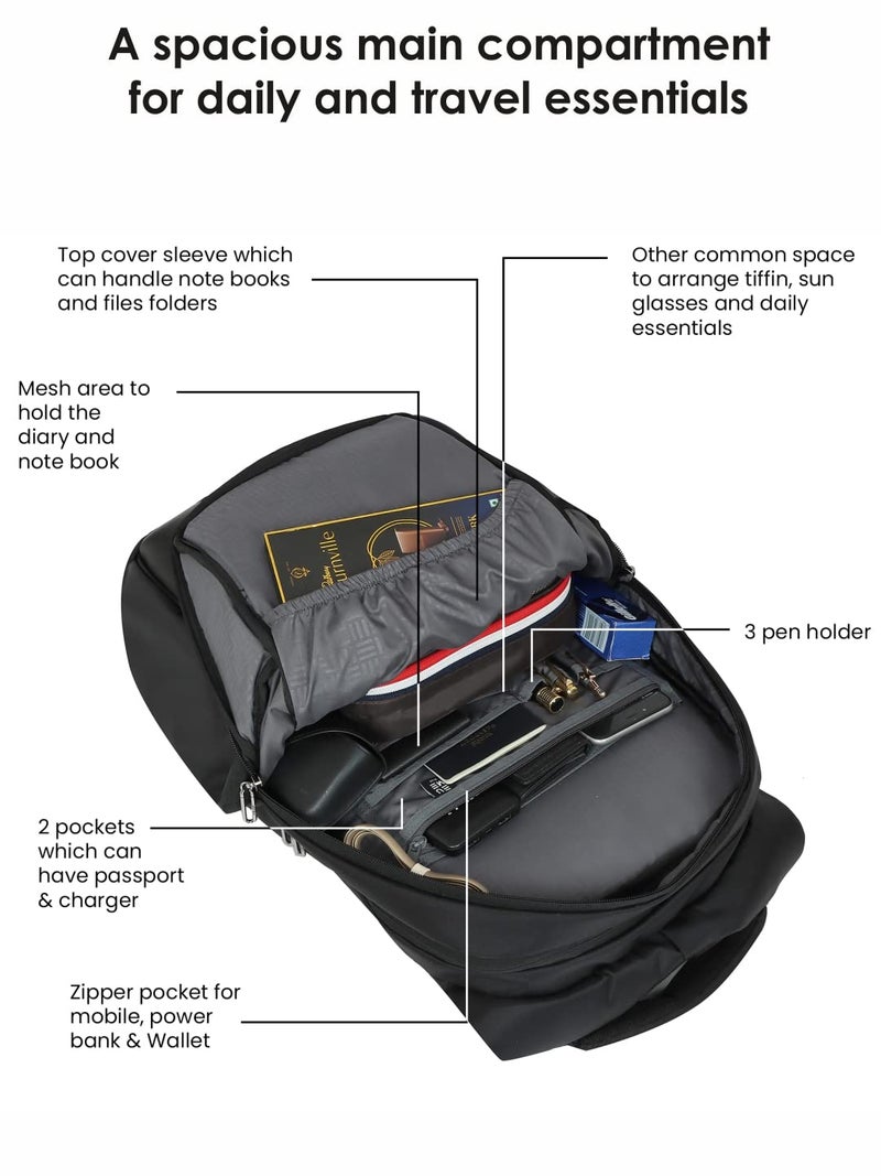 EUME Tourismo 36L Laptop Backpack Bag with 2 Large Compartment for Work Office & Business Travel for Men & Women | Water Resistance | Fit Up to 16 Inch Laptop | Black Color - Image 4