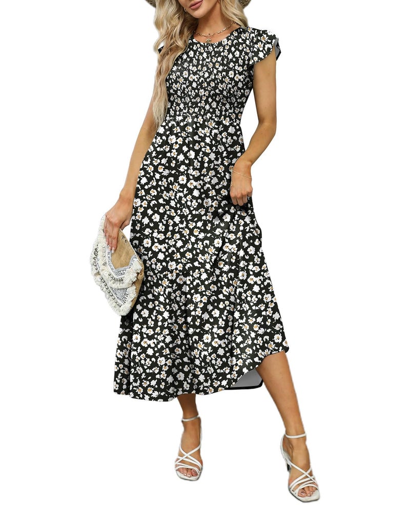 OFEEFAN Casual Dresses Summer Dresses for Women 2025 Floral Black L - Image 5