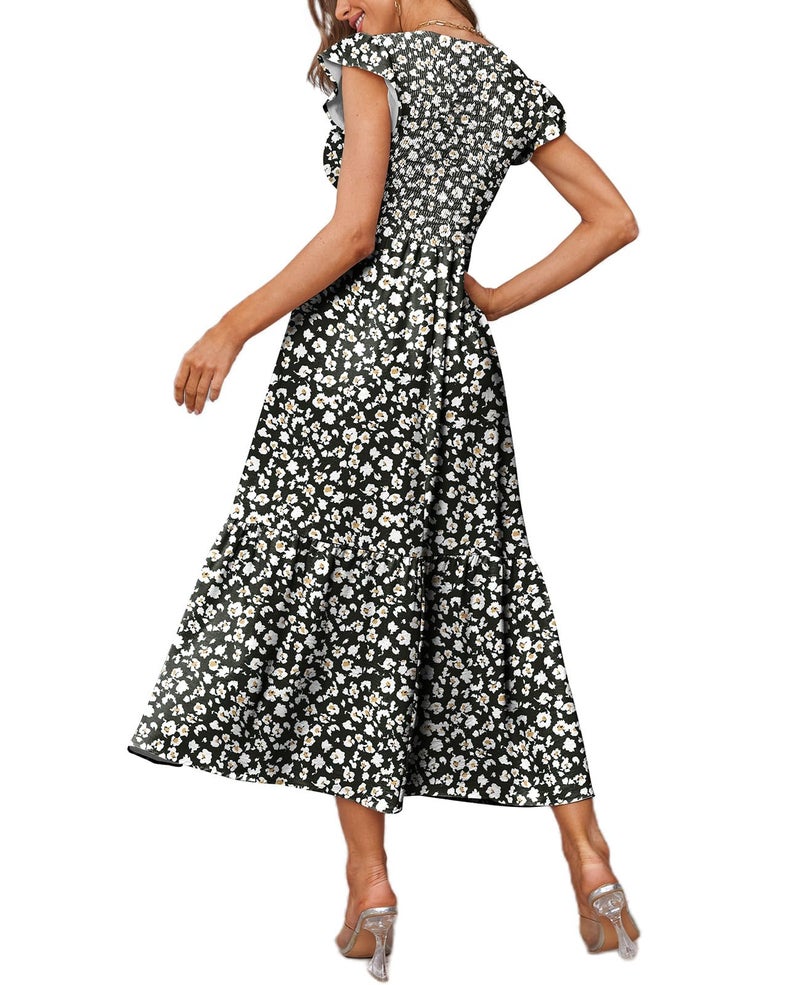 OFEEFAN Casual Dresses Summer Dresses for Women 2025 Floral Black L - Image 4