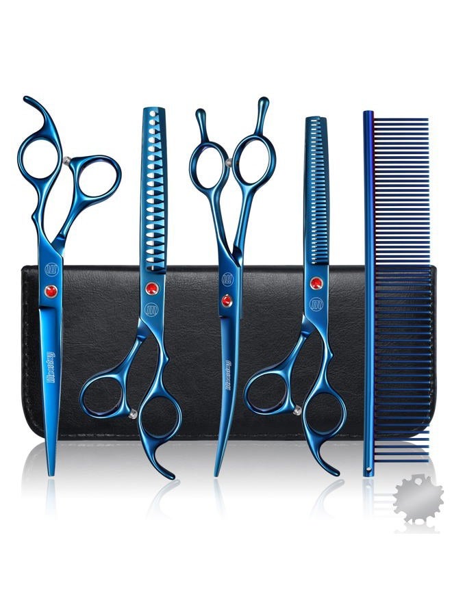Moontay Professional Dog Grooming Scissors Set, 7 Inch/8 Inch Pet Grooming Scissors Chunkers Shears for Dog, Curved Dog Grooming Scissors, Thinning Shears for Dog with Grooming Comb - Image 1