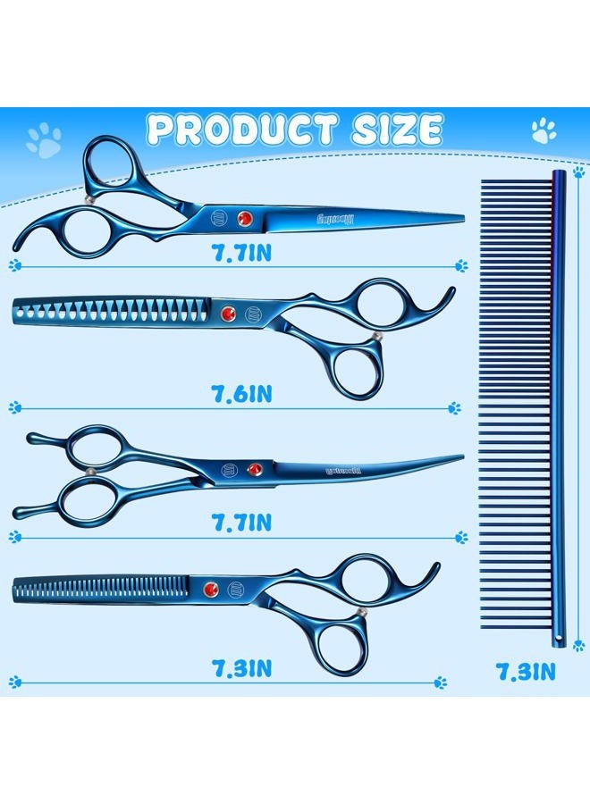 Moontay Professional Dog Grooming Scissors Set, 7 Inch/8 Inch Pet Grooming Scissors Chunkers Shears for Dog, Curved Dog Grooming Scissors, Thinning Shears for Dog with Grooming Comb - Image 5