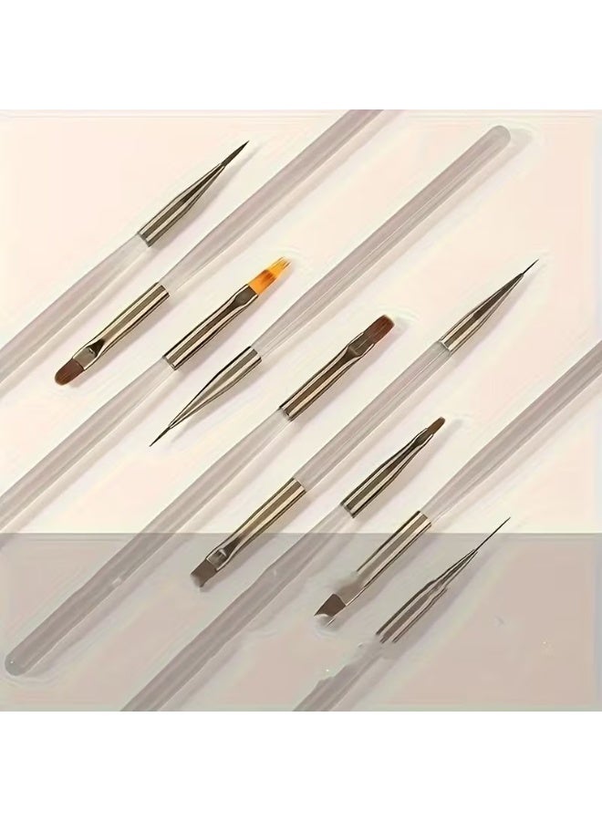 Rozino 9pcs Nail Art Brushes Set, Ultra-Fine Synthetic Bristles, Translucent Grey Handles for Detailed Design - Image 3