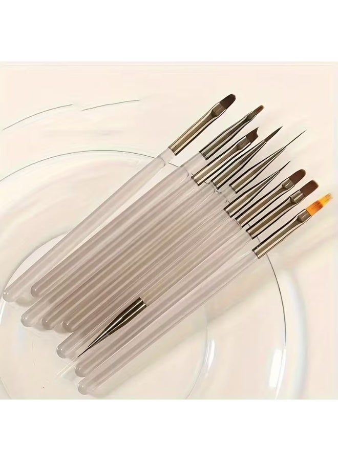 Rozino 9pcs Nail Art Brushes Set, Ultra-Fine Synthetic Bristles, Translucent Grey Handles for Detailed Design - Image 5