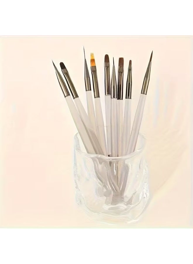 Rozino 9pcs Nail Art Brushes Set, Ultra-Fine Synthetic Bristles, Translucent Grey Handles for Detailed Design - Image 4