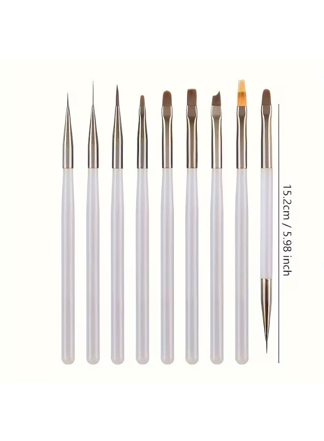 Rozino 9pcs Nail Art Brushes Set, Ultra-Fine Synthetic Bristles, Translucent Grey Handles for Detailed Design - Image 2