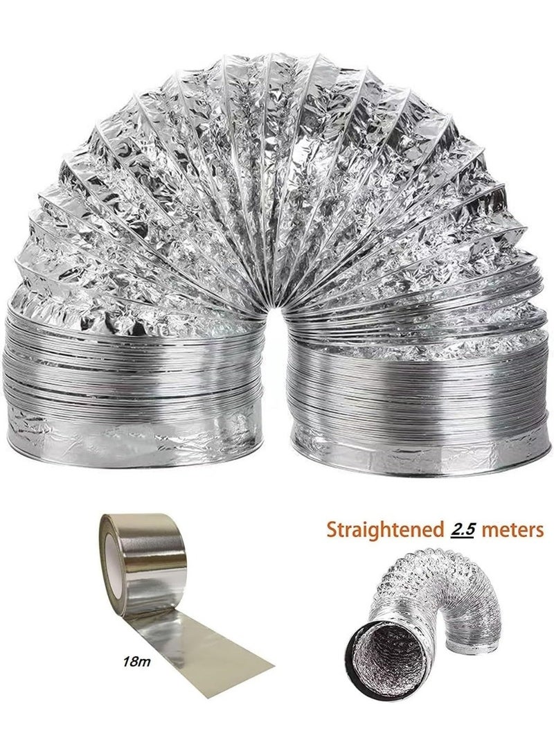 Kitchen chimney or heater and gas stove chimney vent - Flexible thermal aluminum expandable - For kitchen, bathroom and air conditioning exhaust fans (2.5 meters 6 inches + vent + adhesive roll) - Image 1