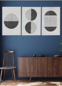 LOWHA Set Of 3 Canvas Wall Arts Stretched Over Wooden Frame Circles Lines Abstract Paintings  - Image 2