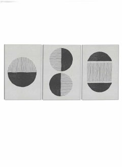 LOWHA Set Of 3 Canvas Wall Arts Stretched Over Wooden Frame Circles Lines Abstract Paintings  - Image 4