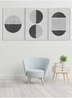 LOWHA Set Of 3 Canvas Wall Arts Stretched Over Wooden Frame Circles Lines Abstract Paintings  - Image 1