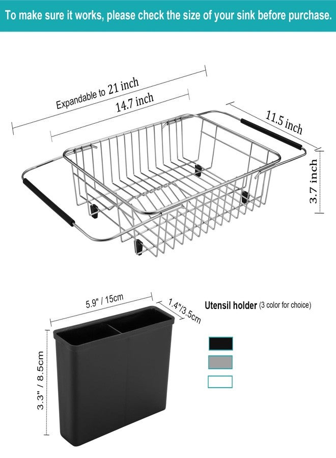 iPEGTOP Expandable Dish Drying Rack, Over The Sink Dish Rack, in Sink Or On Counter Dish Drainer with Black Utensil Holder Cutlery Tray, Rustproof Stainless Steel for Kitchen - Image 5