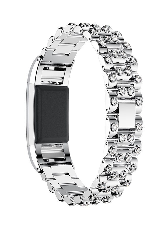 ISank Replacement Watch Bracelet For Fitbit Charge 2 Silver/White - Image 3