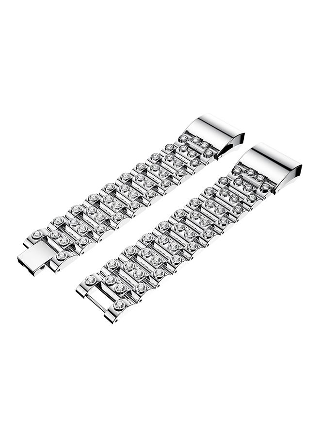 ISank Replacement Watch Bracelet For Fitbit Charge 2 Silver/White - Image 2