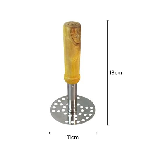 DeoDap Potato Masher Stainless Steel 1 Pc – Stainless Steel Pav Bhaji Masher with Wooden Handle, Crusher for Effortless Mashing of Potatoes, Veggies & Fruits, Durable Kitchen Tool for Smooth Cooking - Image 2