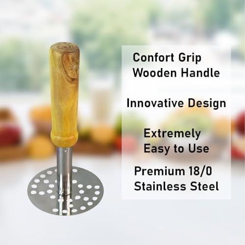 DeoDap Potato Masher Stainless Steel 1 Pc – Stainless Steel Pav Bhaji Masher with Wooden Handle, Crusher for Effortless Mashing of Potatoes, Veggies & Fruits, Durable Kitchen Tool for Smooth Cooking - Image 3