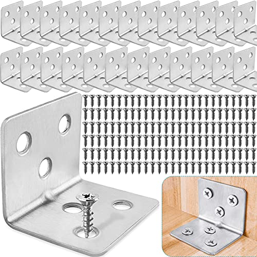 Carooyac 26PCS L Bracket + 156 Screws, Stainless Steel Small Corner Brace for Wooden Shelves, Tables & Cabinets - Image 1