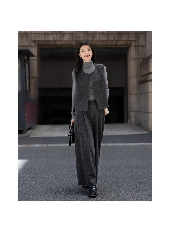 dme Demana Winter Round Neck Sleeveless Short Top Waist-cinching Vest Wide-leg Pants Women's Two-piece Set - Image 2