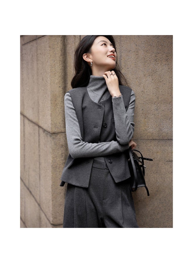 dme Demana Winter Round Neck Sleeveless Short Top Waist-cinching Vest Wide-leg Pants Women's Two-piece Set - Image 5