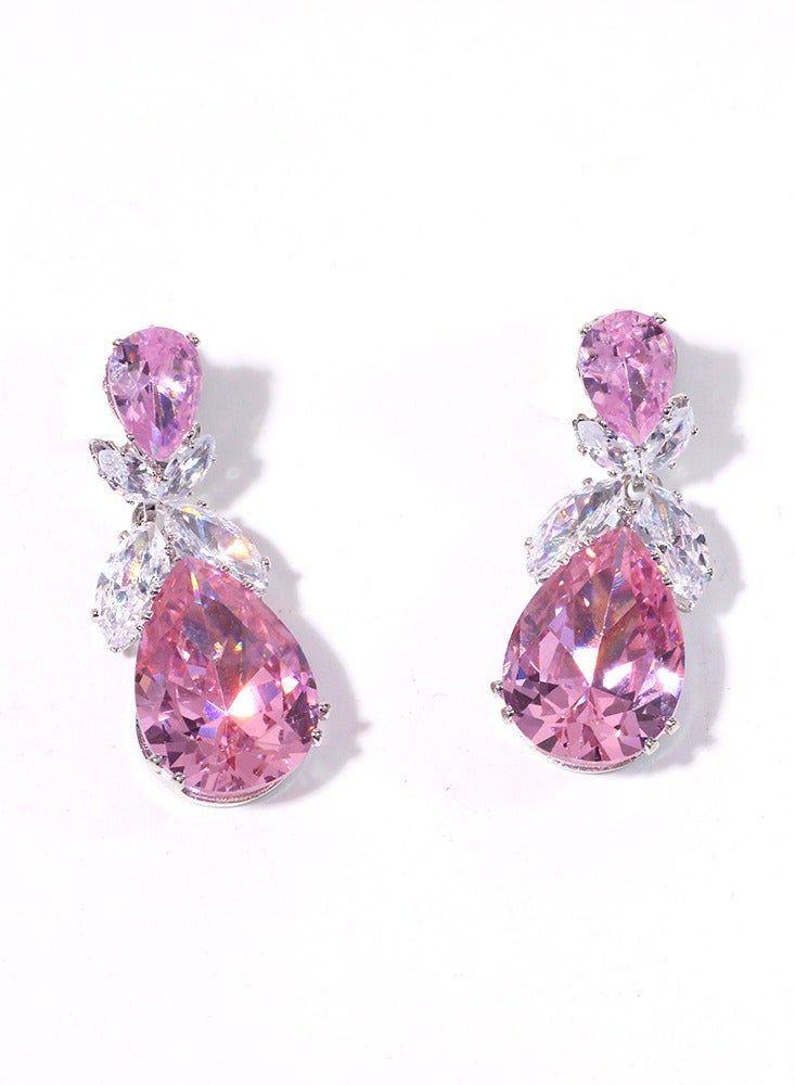 High-End Luxury Handcrafted Pink Zircon Floral Necklace earring Jewelry Suite  Elegant Necklace & Earrings Set for women perfect for Wedding& Evening Wear & Special Occasions  - Image 5