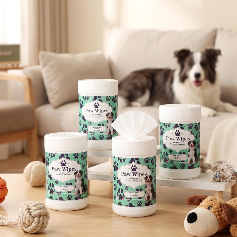 Dimsile 4 Pack Dog Wipes for Paws 5 x 7 Inches Ultra Soft Cotton with Cherry Blossom Scent Gentle Cleansing Pet Wipes for Fresh Smelling Dog After Walks, 280 Per Total - Image 4