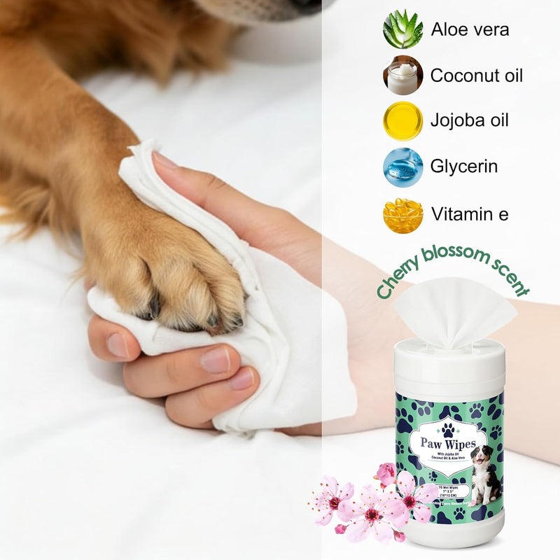 Dimsile 4 Pack Dog Wipes for Paws 5 x 7 Inches Ultra Soft Cotton with Cherry Blossom Scent Gentle Cleansing Pet Wipes for Fresh Smelling Dog After Walks, 280 Per Total - Image 3