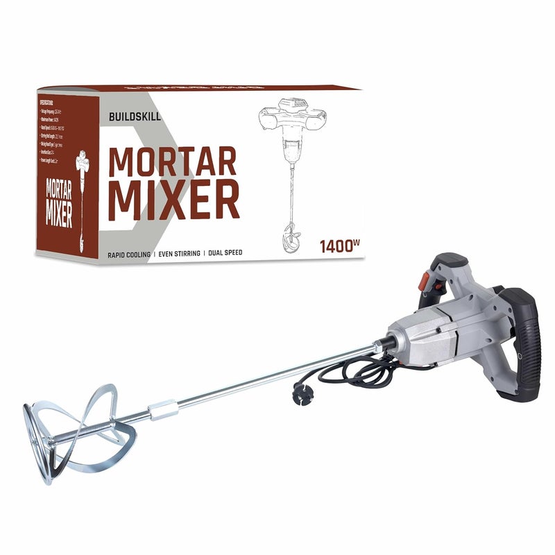 BUILDSKILL BUILDSKILL 1400w concrete mixer machine dual variable speed up to 1010RPM 140mm chrome finish stirrer highperformance copper motor safe durable mixing solution for plaster concrete paint - Image 1