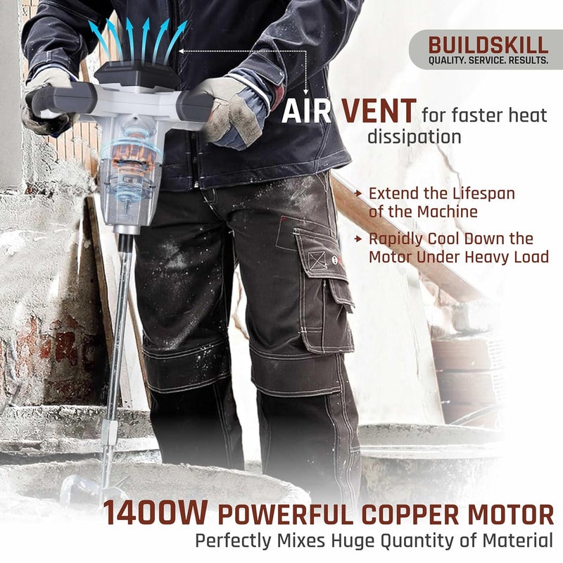 BUILDSKILL BUILDSKILL 1400w concrete mixer machine dual variable speed up to 1010RPM 140mm chrome finish stirrer highperformance copper motor safe durable mixing solution for plaster concrete paint - Image 3