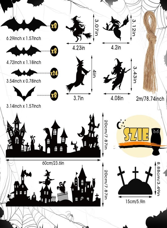 Watersay Halloween Mantle Decorations Indoor Halloween Tabletop Centerpieces Cemetery Witches Banner Garland Bats Black Window Stickers Haunted House Silhouette Halloween Scene Decoration - Image 2