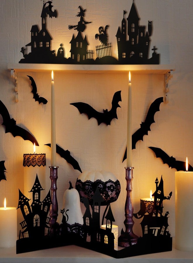 Watersay Halloween Mantle Decorations Indoor Halloween Tabletop Centerpieces Cemetery Witches Banner Garland Bats Black Window Stickers Haunted House Silhouette Halloween Scene Decoration - Image 5