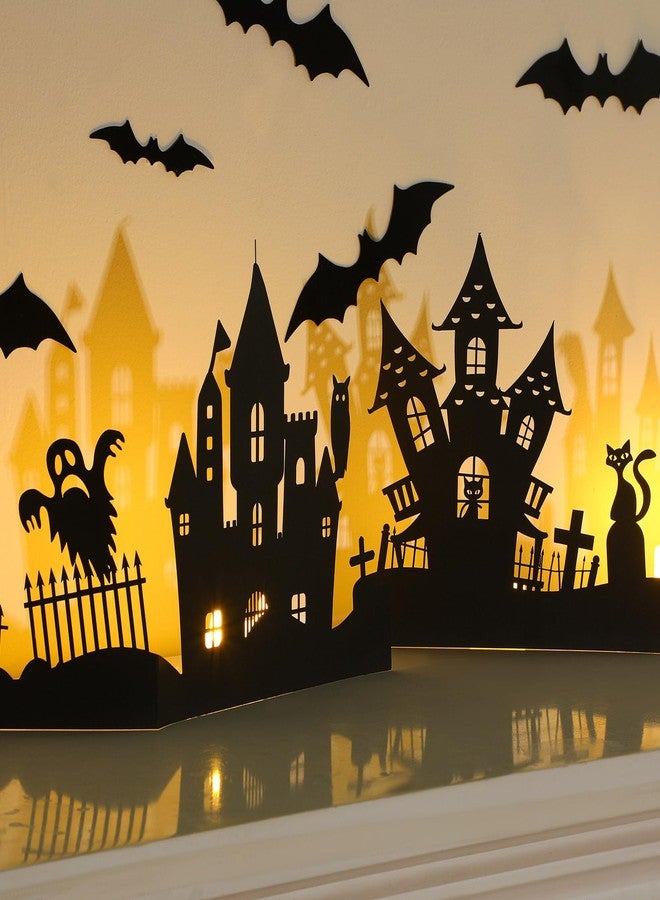 Watersay Halloween Mantle Decorations Indoor Halloween Tabletop Centerpieces Cemetery Witches Banner Garland Bats Black Window Stickers Haunted House Silhouette Halloween Scene Decoration - Image 3