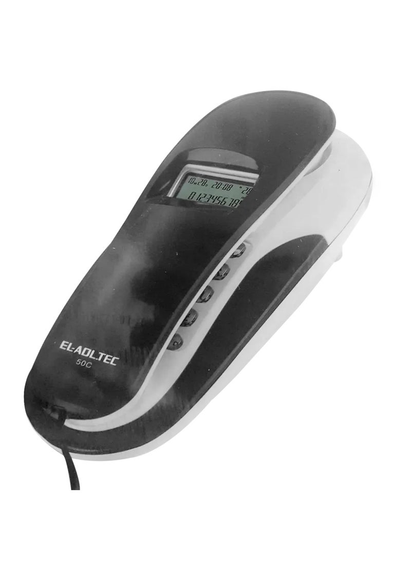 EL-Adl.Tec Al-Adl Tech heavy-duty landline phone, model 50C, landline, with cord, showing 35 memory for incoming calls, redial function, LCD screen for year, month, date, and time  - Image 1